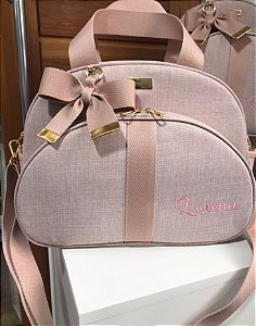 Bolsa Maternidade Média Linho rose com faixa Nude